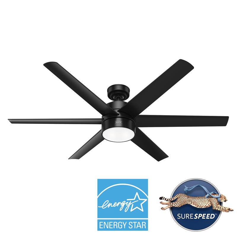Hunter 60" Solaria Outdoor Damp-Rated Ceiling Fan with LED Light Kit and Wall Control - Contemporary, Industrial - ENERGY STAR!