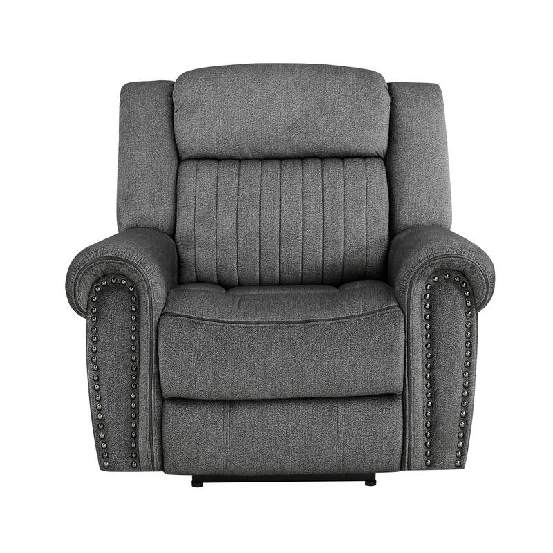 Ben 38 Inch Power Recliner Chair, Soft Cushions Gray Microfiber, Solid Wood