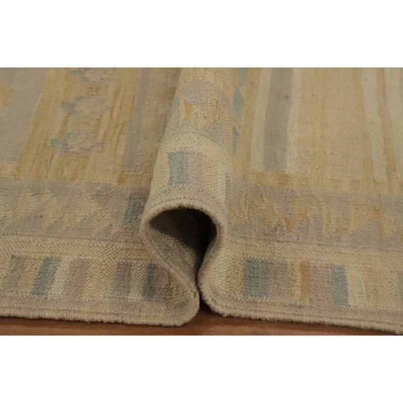Hand Woven Oriental 100% Wool Carpet Southwestern Tribal Yellow & Gold Kilim Runner Rug - 7' 9'' X 2' 2''
