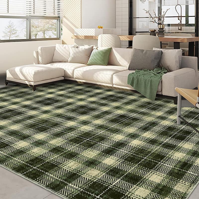 Garvee Earthy Plaid Soft Low Pile Foldable Area Rug