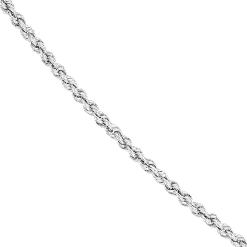 Curata 14k White Gold 2.3mm Hollow Rope Chain Necklace (Lobster)