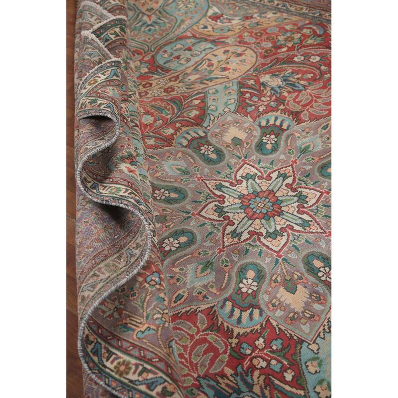 Hand Knotted Oriental 100% Wool Carpet Traditional Floral Red Tabriz Area Rug - 12' 8'' X 9' 8''