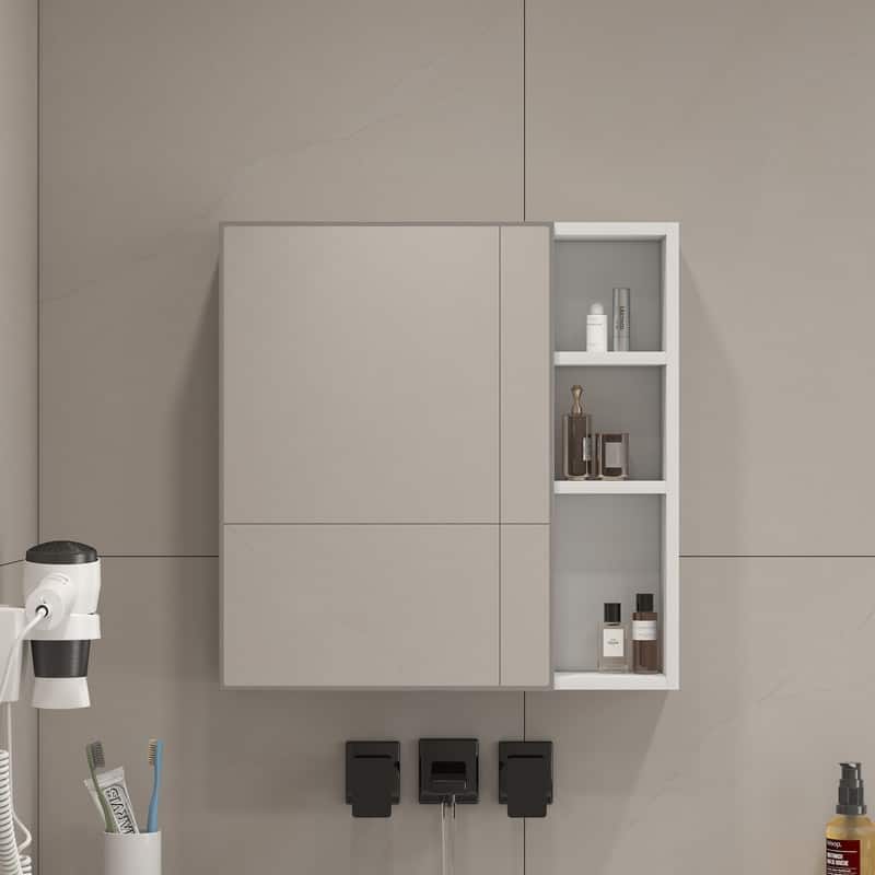 White MDF Wall-Mounted Mirror Cabinet with Hidden Storage - Space Saving Bathroom Organizer