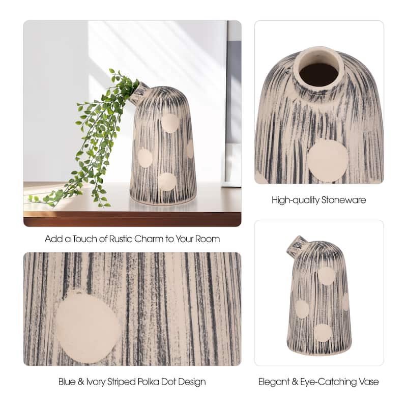 Sagebrook Home Stoneware Blue/Ivory Striped polka Dot Vase