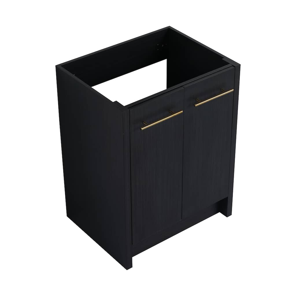 24" Bathroom Vanity with Soft-Close Doors and Spacious Storage, Black Chestnut Finish, Freestanding Design, Vanity Base Only