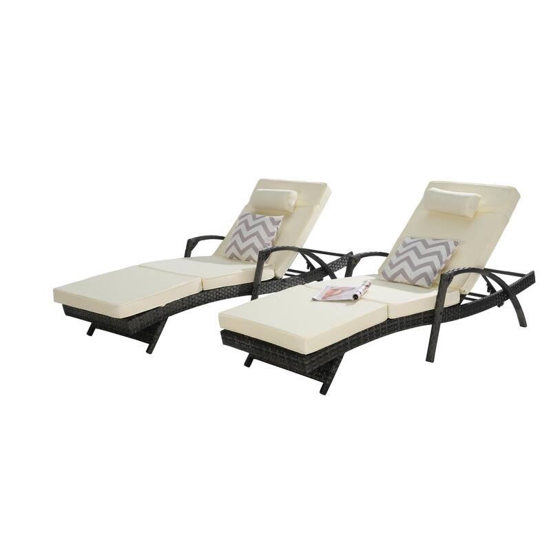Outdoor Wicker Long Reclining Chair Set of 2 with Cushions
