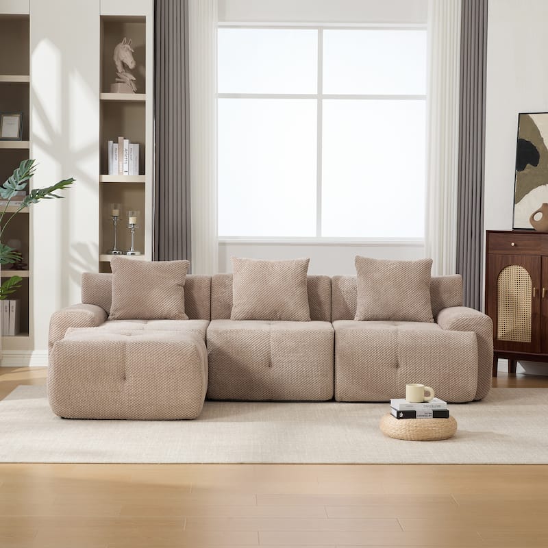 Modular L Shaped Sectional Sofa with Ottoman, Oversized Boneless Cloud Tufted Couch, Upholstered 3-Seater Sofa with 3 Pillows - taupe