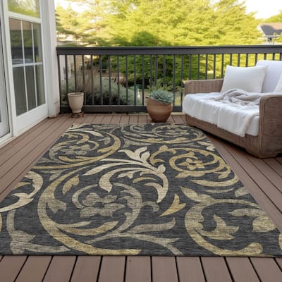Machine Washable Indoor/ Outdoor Chantille Floral Scroll Rug