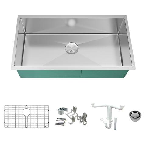 Diamond Sink Kit with Super Single Bowl, Undermount Installation, Magnetic Accessories Kit, and Drain Kit - No Faucet Hole