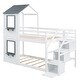 preview thumbnail 8 of 13, Twin Over Twin Bunk Bed with Storage Stairs,Wood Bed with Roof, Window, Guardrail, Ladder