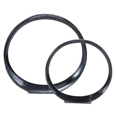 Uttermost Orbits Black Ring Sculptures (Set of 2)