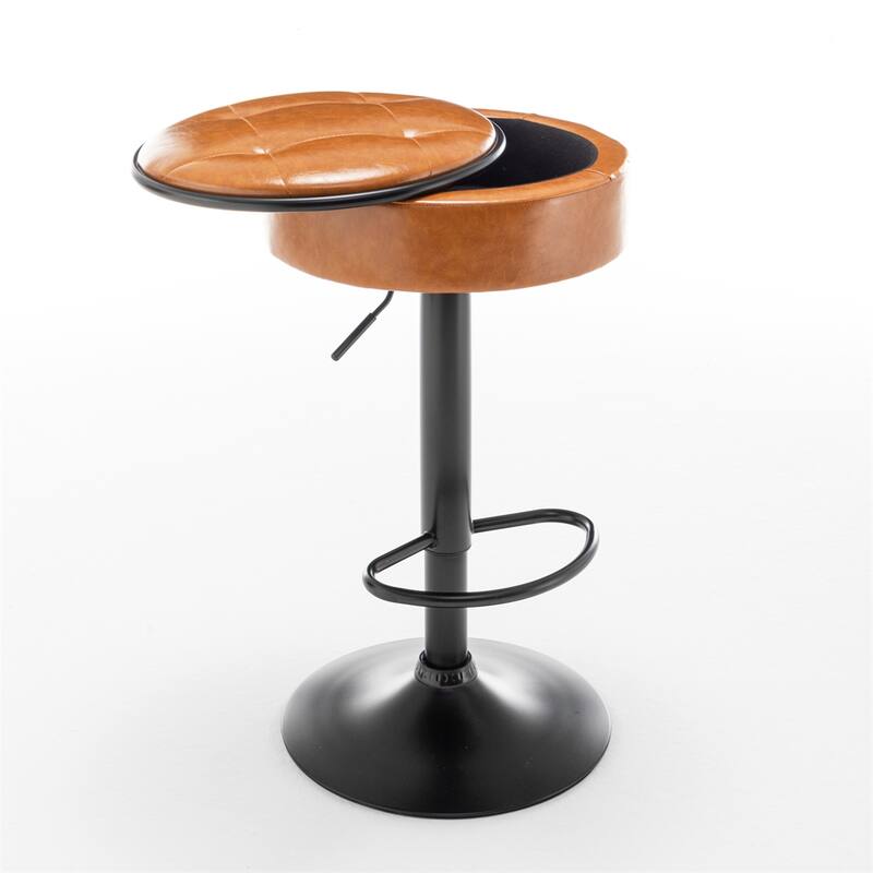 Round Storage Bar Stool Set of 2,Height Adjustable with Metal Frame