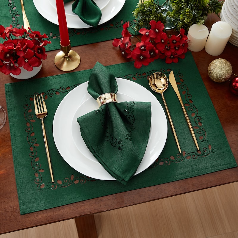Holly Scroll Laser Cut Napkins, Set of 4 - 17"x17"