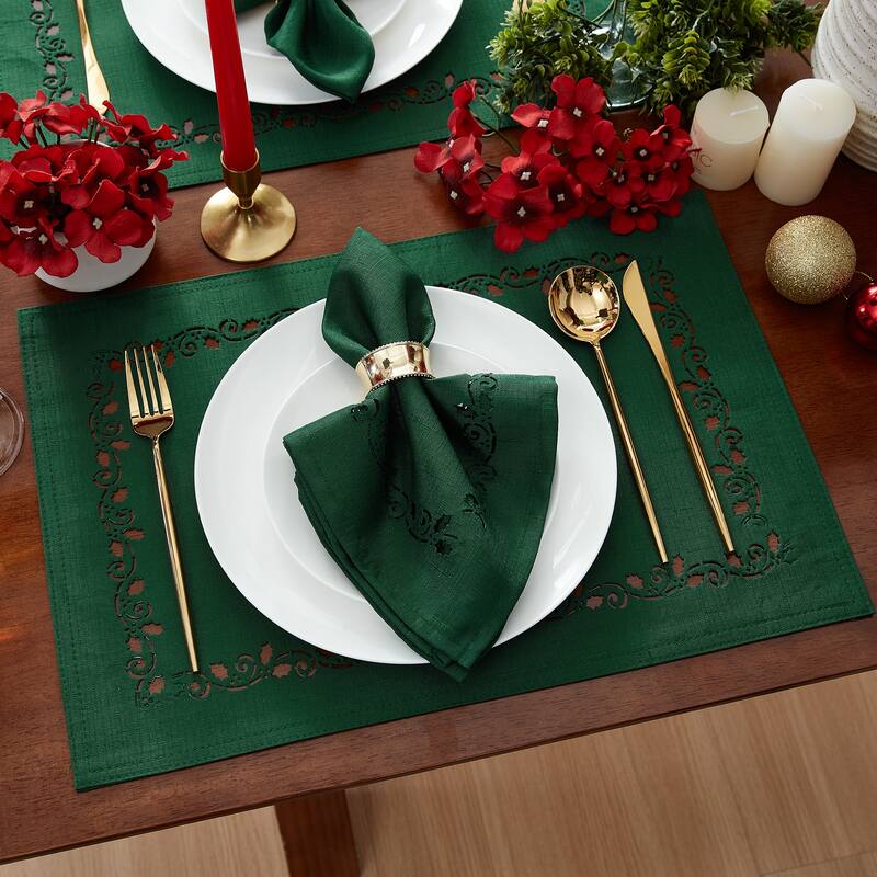 Holly Scroll Laser Cut Placemats, Set of 4 - 13"x19"