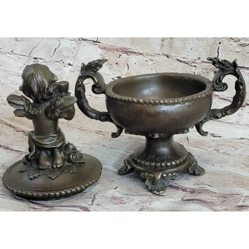 Bronze Cherub Cherubim Urn Jewelry Trinket Box Sculpture Decor 8 Inches X 6 Inches