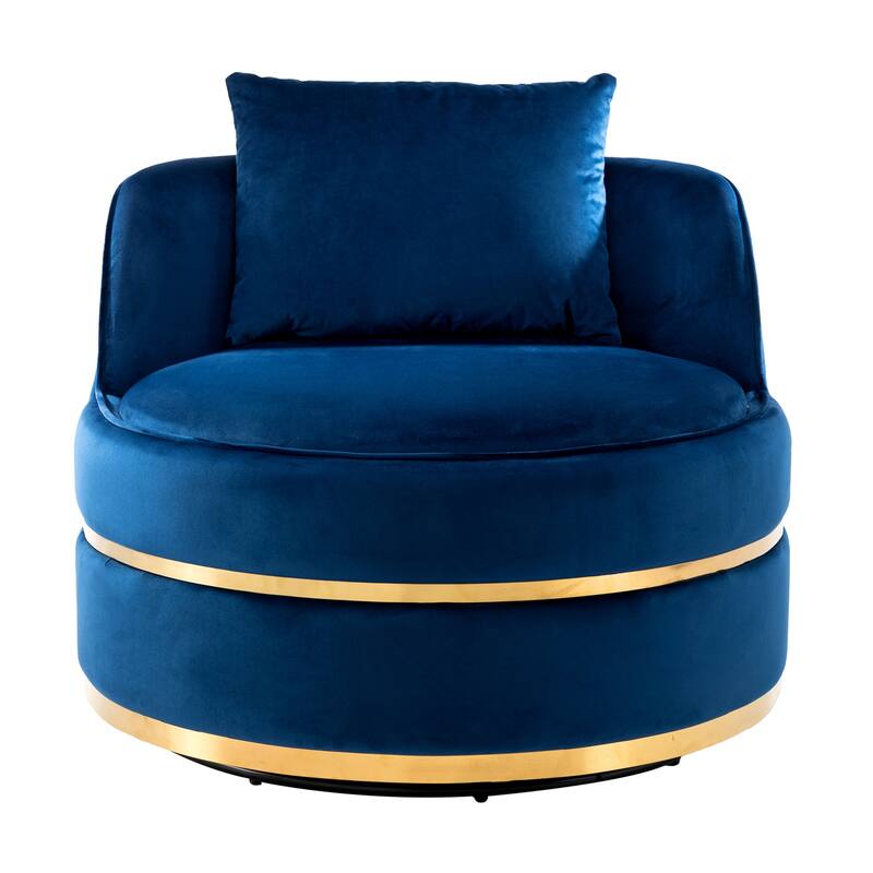 360 Degree Swivel Accent Chair Lounge Chair, Modern Barrel Chair Over-Sized Soft Chair with Seat Cushion - Blue