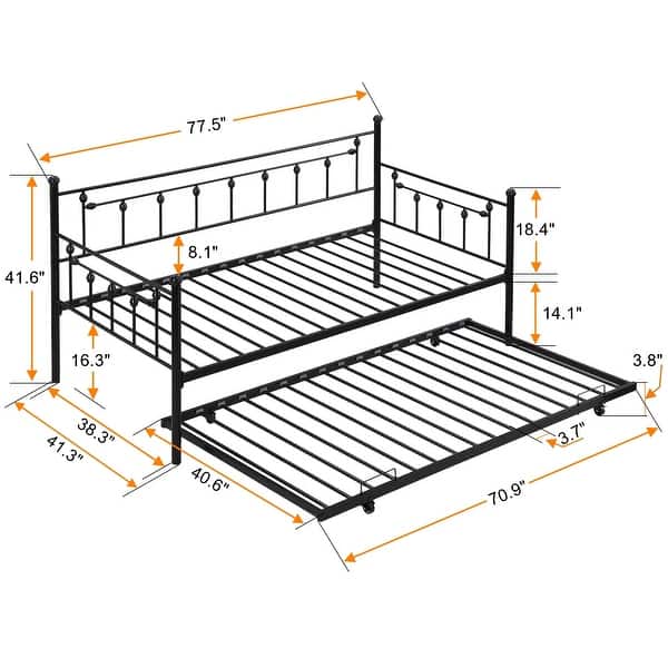 slide 2 of 6, Daybed with trundle BLACK Black