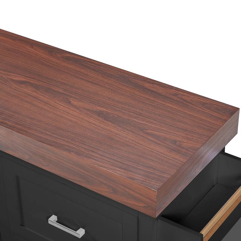 53" Large Kitchen Island with 3.5" Thick Desktop, Spice and Towel Racks, Kitchen Island with Storage on 5 Wheels, 2 Drawers