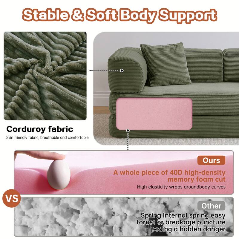 Convertible Floor Couch Sofa Bed with Blanket Pillow, Compressed Modular Lounge Sleeper for Living Room Bedroom