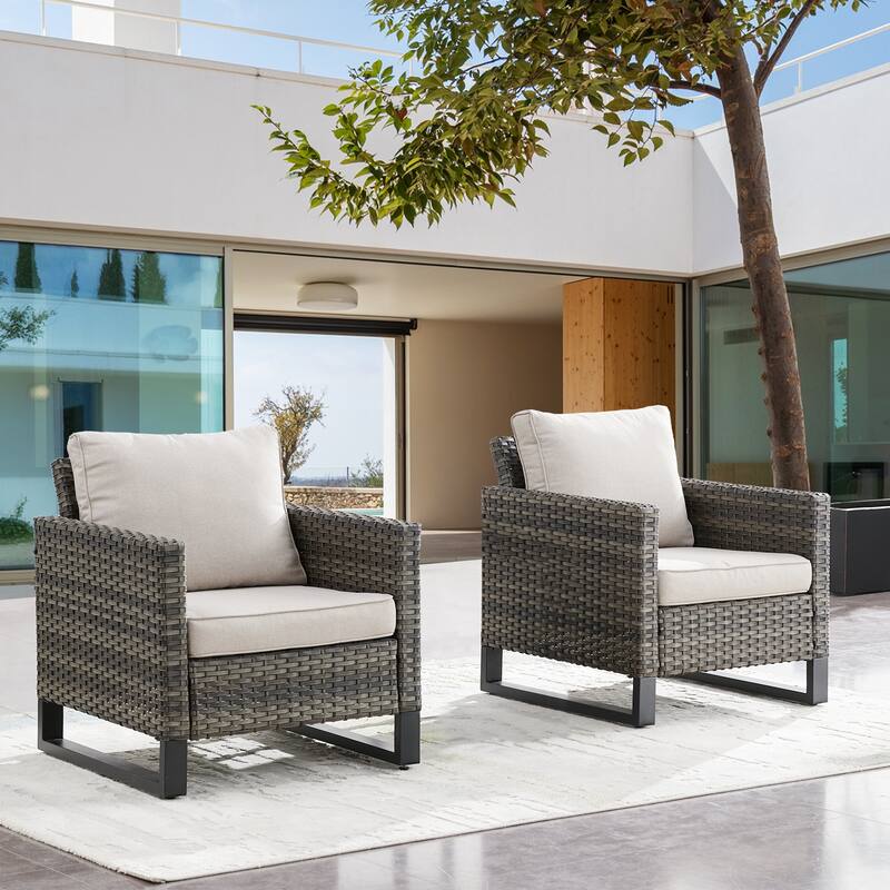 Outdoor Patio Chairs High Back Chair with Cushions - Grey - Beige
