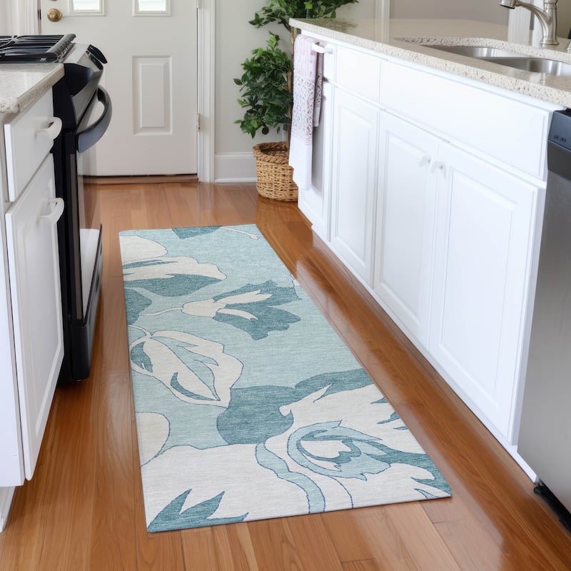 Premium Washable Super Soft Modern Floral Mayfield Rug - Teal - 2'3" x 7'6"