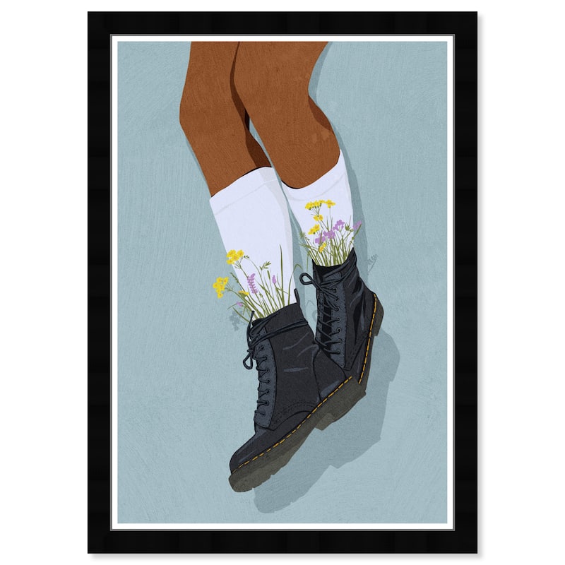 Wynwood Studio Prints Fashion and Glam There collecting flowers Blue and Light Blue Modern & Contemporary Wall Art Canvas Print