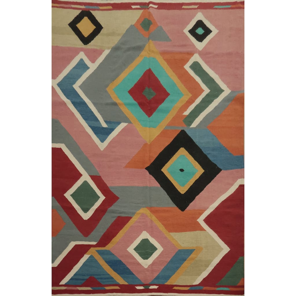 Hand Woven Oriental 100% Wool Carpet Southwestern Modern Multi-Colored Kilim Area Rug - 11' 2'' X 7' 11''