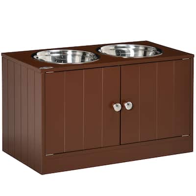 PawHut Large Elevated Dog Bowls with Storage Cabinet Containing Large 44L Capacity, Raised Dog Bowl Stand Pet Food Bowl - Brown