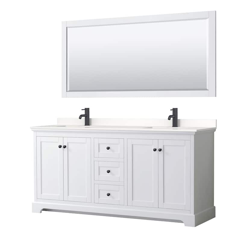 Wyndham Collection WCV232372D-QTZ-UNSM70 Avery 72" Free Standing - White / White Quartz Top / Matte Black Hardware