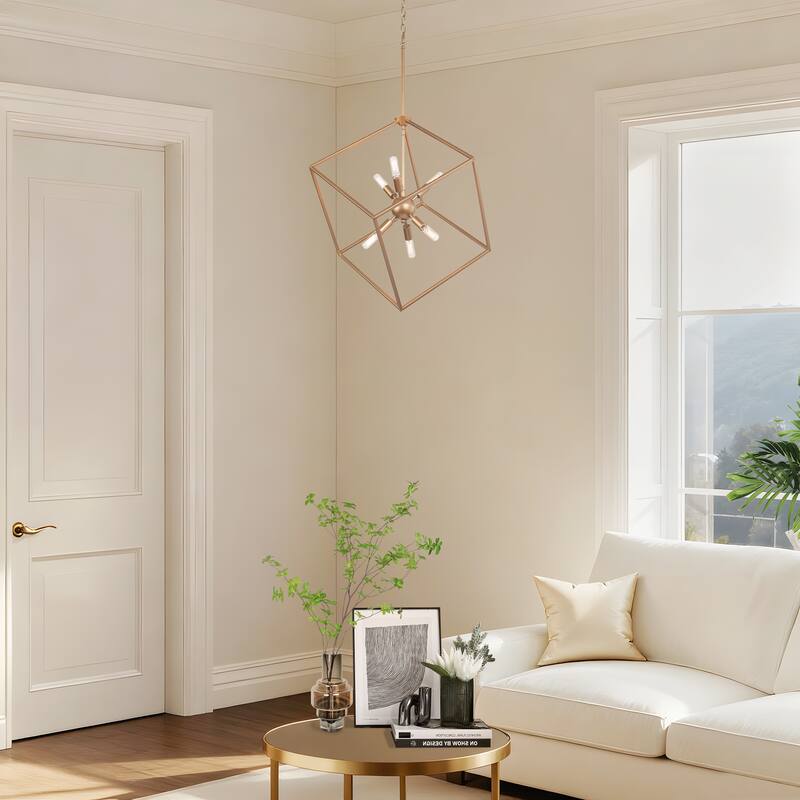Modern Gold 6-Light Sputnik Chandelier Cube Island Pendant for Kitchen Island Dining Room - W 20" x H 35"
