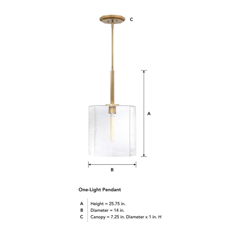 Haven 60 Watt 1-Light Old Satin Brass Geometric Pendant Light with Clear Rippled Glass Shade - 25.75