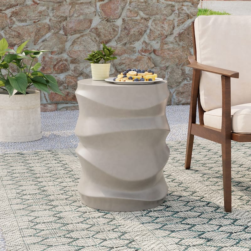 COSIEST Outdoor Wave-Patterned Column Side Table