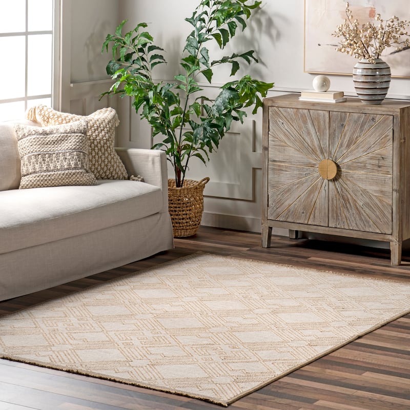 Nuloom Geometric Trellis Jute Fringe Area Rug - 5'3" x 7'6" - Ivory - Rectangle