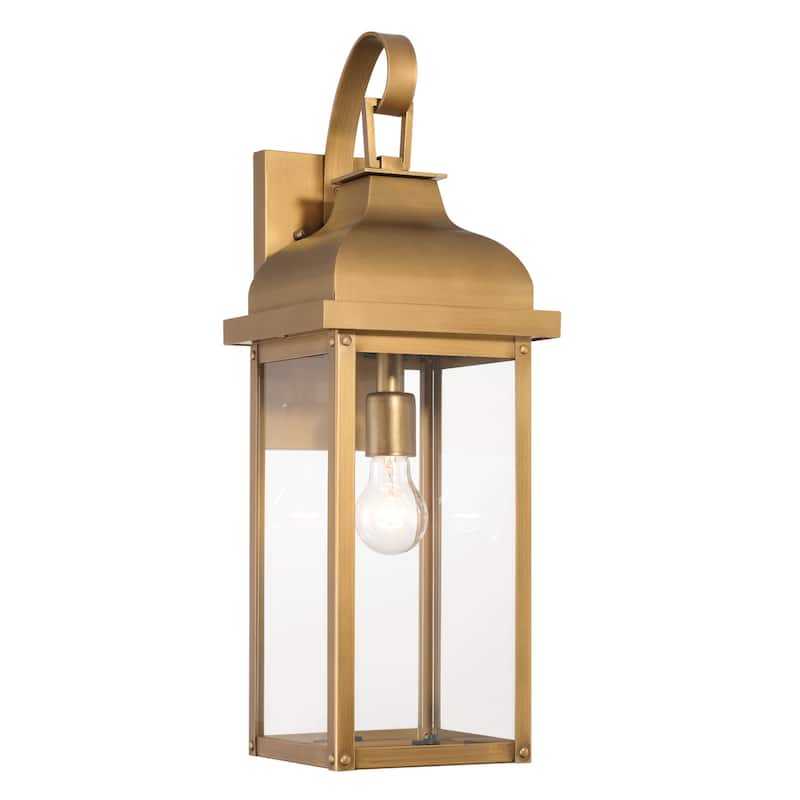 Artcraft Madrid 1-Light Outdoor Wall Sconce - Clear Glass Shade - Weathered Brass - 8.75" D x 8" W x 23.38" H