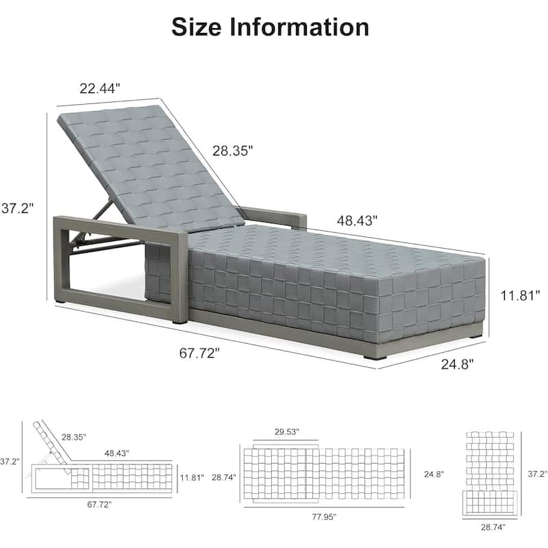 PURPLE LEAF Patio Chaise Lounge Chair, PU Leather Outdoor Chaise Lounger 1 Piece Aluminum Pool Lounge Chair