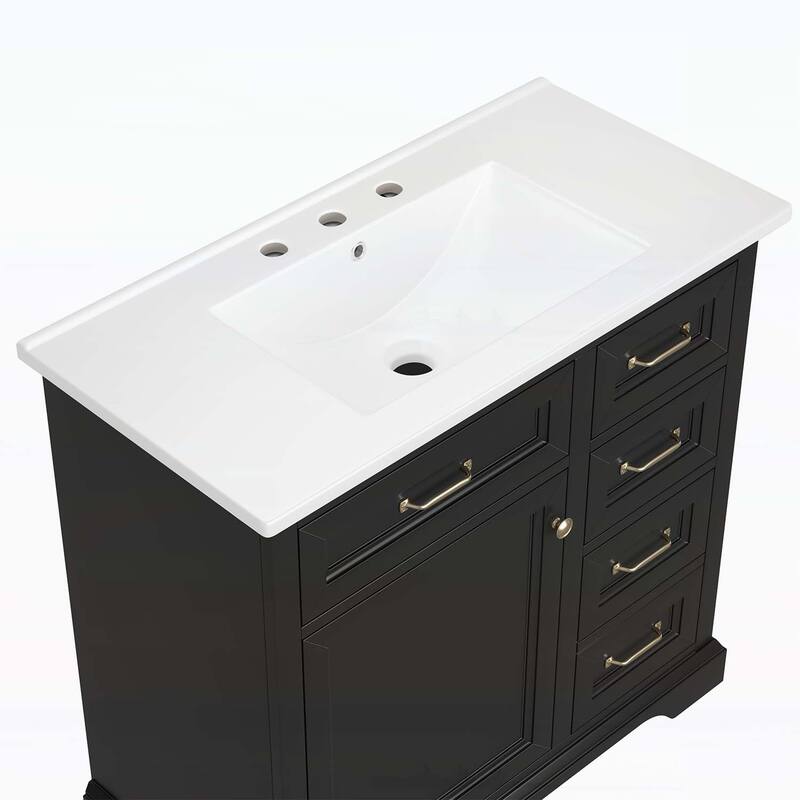 Freestanding Vanity Set with 2 Tip-out Drawers, Soft Close Door Hinges