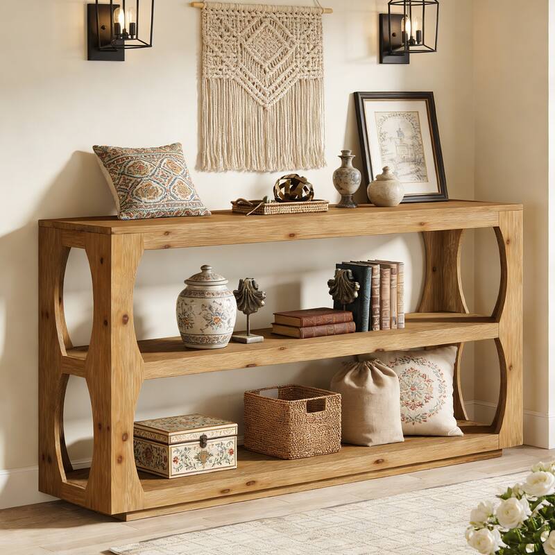 63" Solid Wood Console Table with 3-Tier Storage