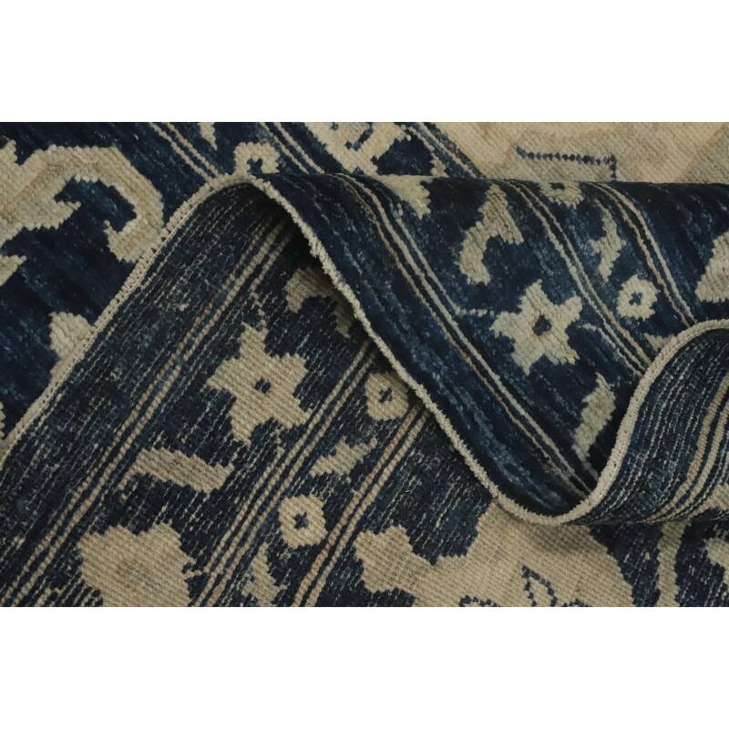 Blue Geometric Oushak Turkish Large Rug, Medallion Geometric Carpet - 14' 8'' X 12' 0''
