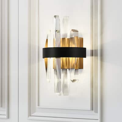 Modern 1-Light LED Crystal Wall Sconce Black Gold Vanity Lights - L11.5" x W7"