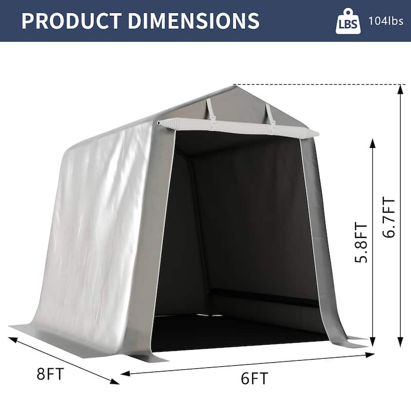 Futzca 6x8ft Portable Shelter Shed, 7ft High Outdoor Storage - N/A