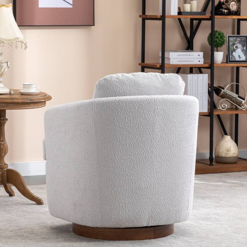 22.6" Seat Width Boucle Fabric 360 Degree Rotatable Swivel Chair Leisure Chair with Pillow