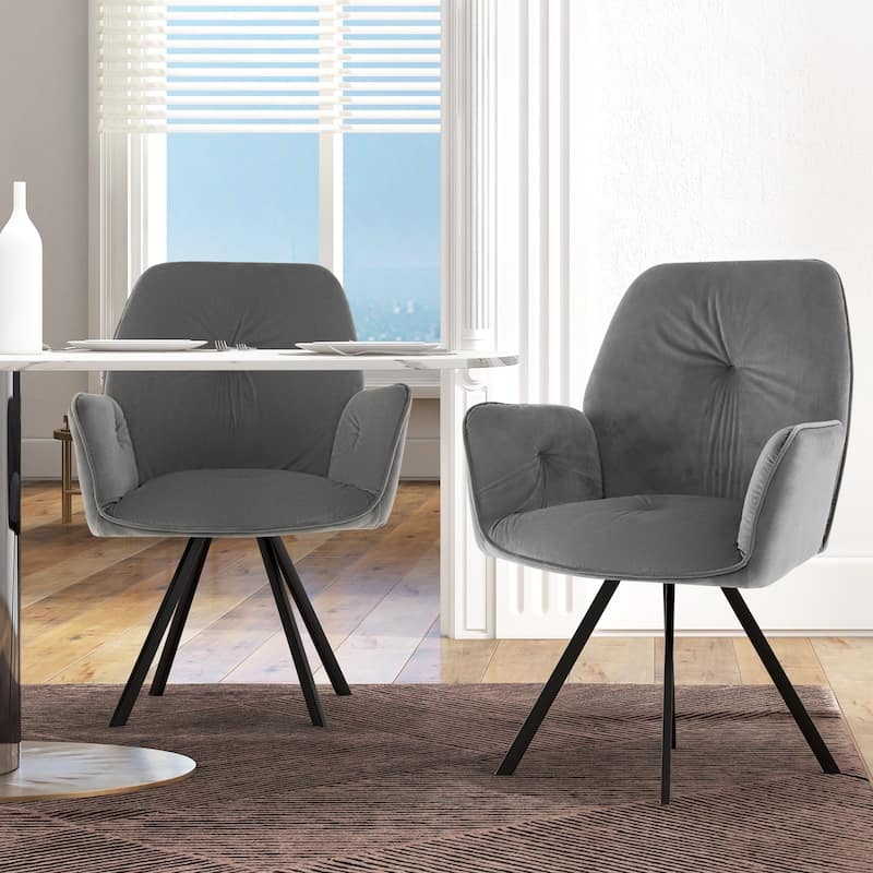 Set of 2 Swivel Accent Arm Chairs with Metal Legs and Wide Back-Grey - 25" x 23" x 34"