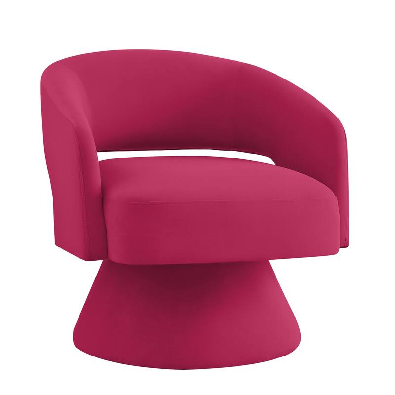 Rose Pink Modern 27.5" Upholstered 360° Swivel Barrel Chair with Open Backrest and Solid Wood Frame