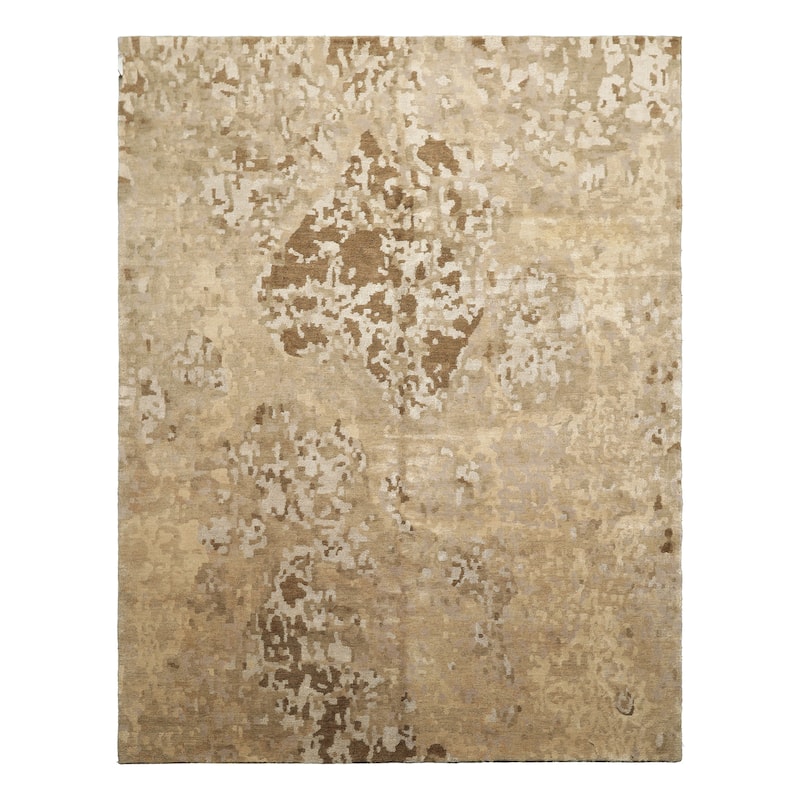 6x7'10'' Hand Knotted Wool & Silk Beige Tibetan Modern & Contemporary Rug - 6' x 7' 10''