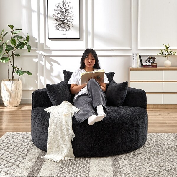 Round Sofa Chair Chenille Upholstered Leisure Chair Single Sofa Living Room Oversized Sleeper Couch Chair Reading Chair Black Bed Bath Beyond 41648614