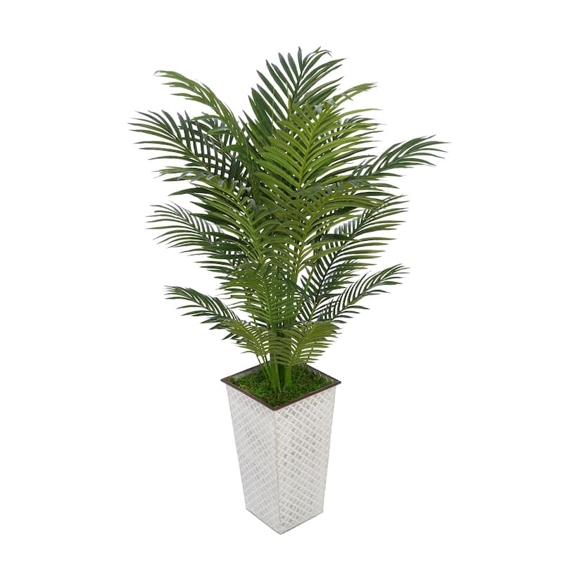 Faux Areca Palm in Designer Metal Planter