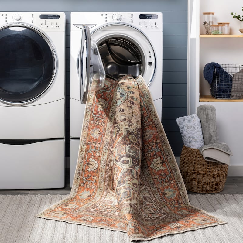 Livabliss Tawa Machine Washable Vintage Medallion Area Rug