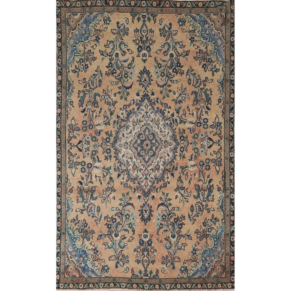 Hand Knotted Oriental 100% Wool Carpet Traditional Floral Oranges & Rust Hamedan Area Rug - 8' 3'' X 5' 2''