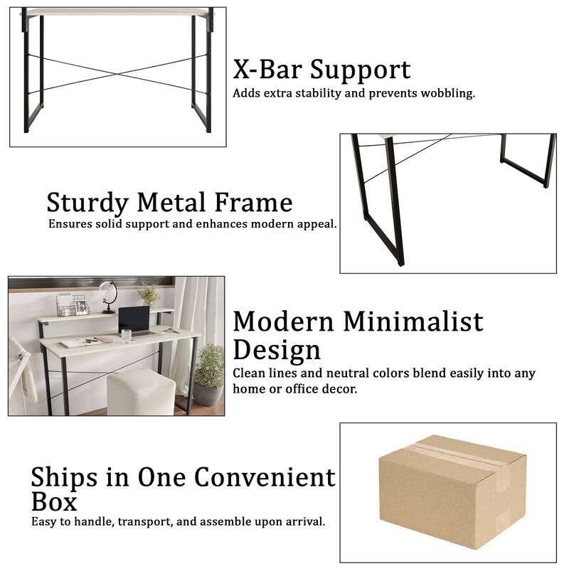 CraftPorch Minimalist 47-Inch Metal Computer Desk With Shelf