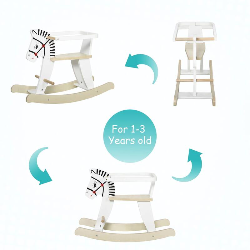 Kids Wooden Rocking Horse Toy with Pedals and Smooth Curved Rails for Toddlers Balance Training - 26.75" L x 10.5" W x 19" H